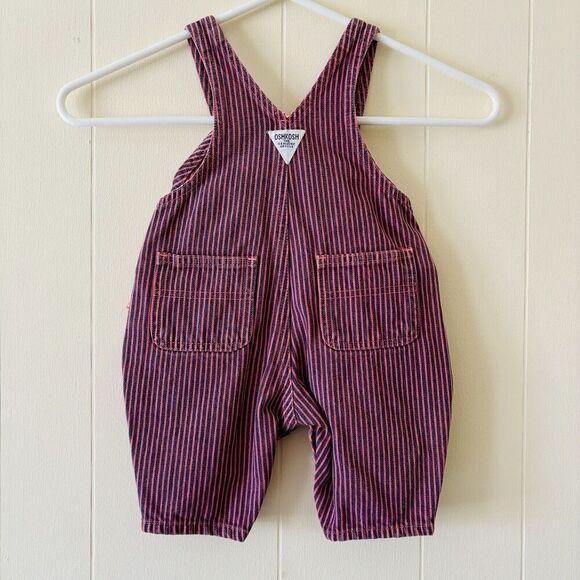 Vtg Oshkosh B'Gosh Kids Denim Bib Overalls Pink Hickory Pin Striped 0-3 Month - Picture 4 of 6